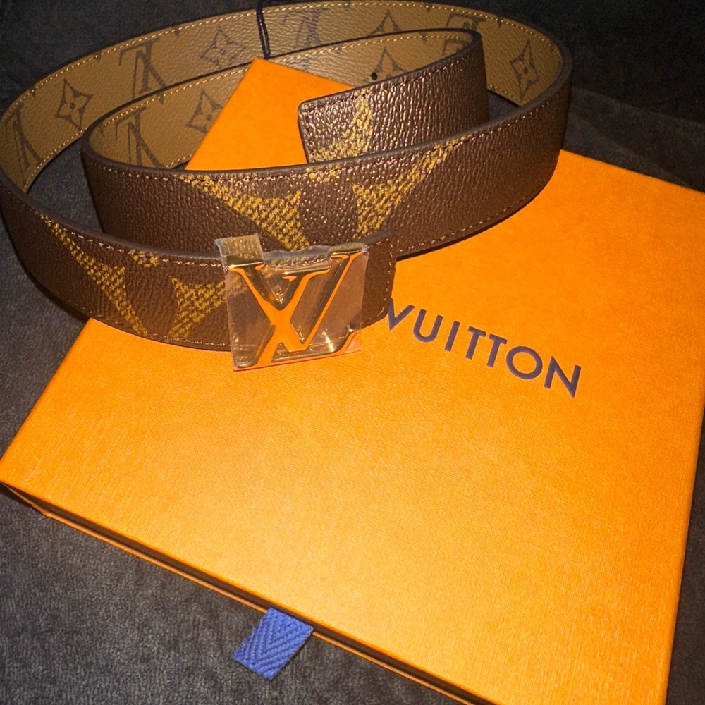Louis Vuitton Brown Monogram Belt with Gold Buckle